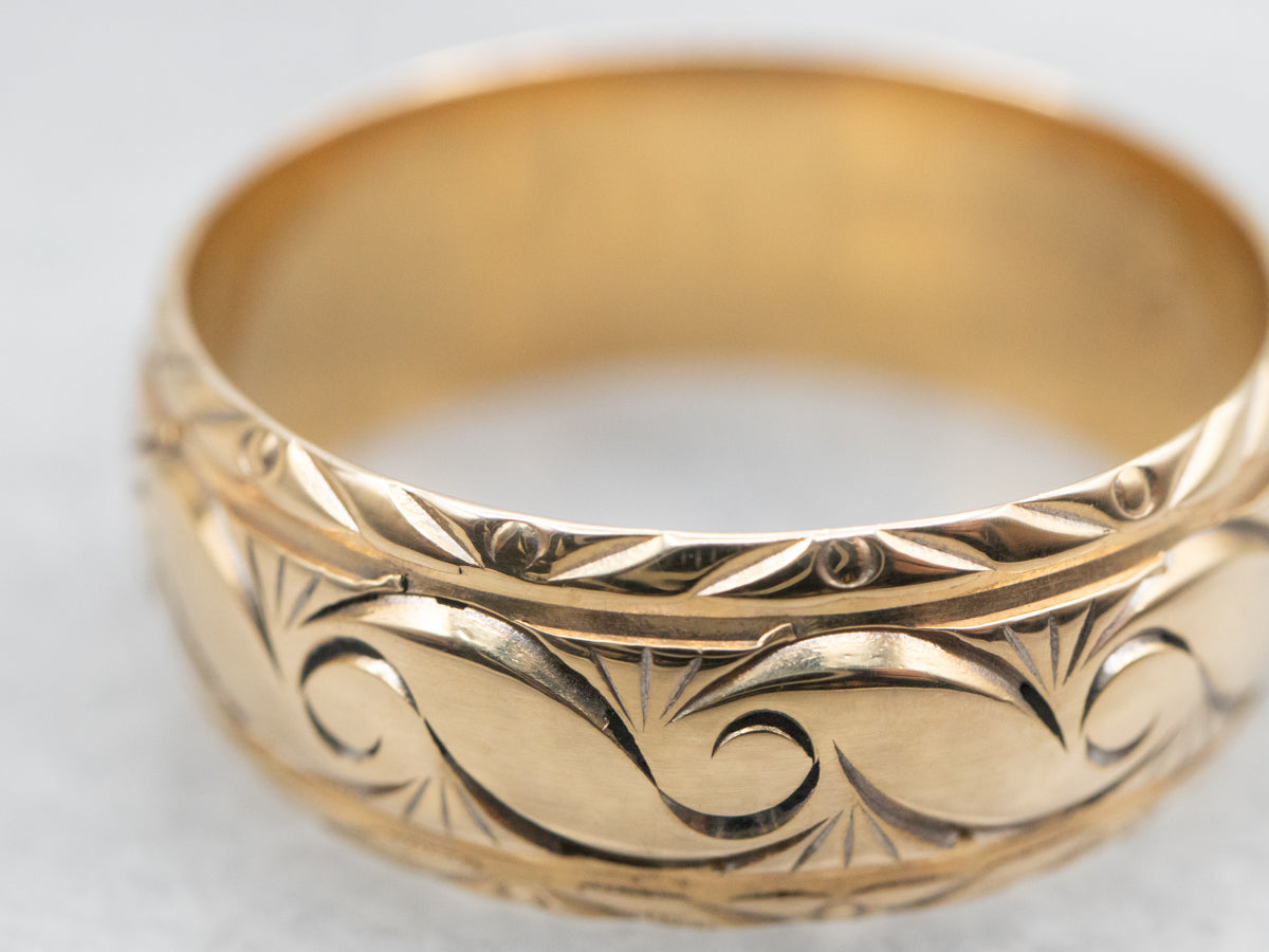 Rose Gold Band with Etched Wave Pattern