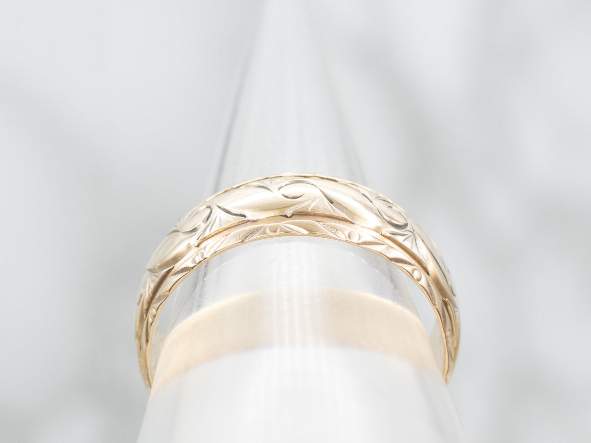 Rose Gold Band with Etched Wave Pattern