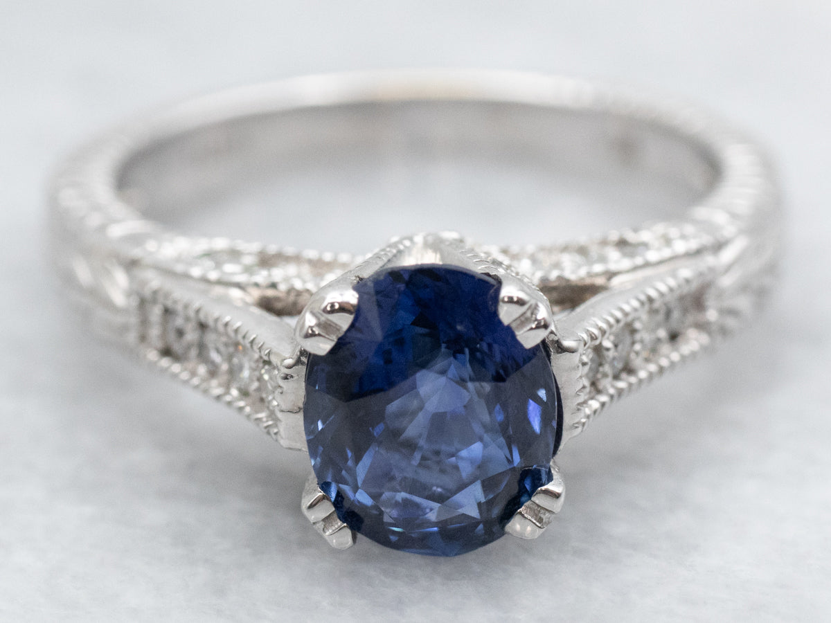 Gorgeous Ceylon Sapphire and White Gold Engagement Ring