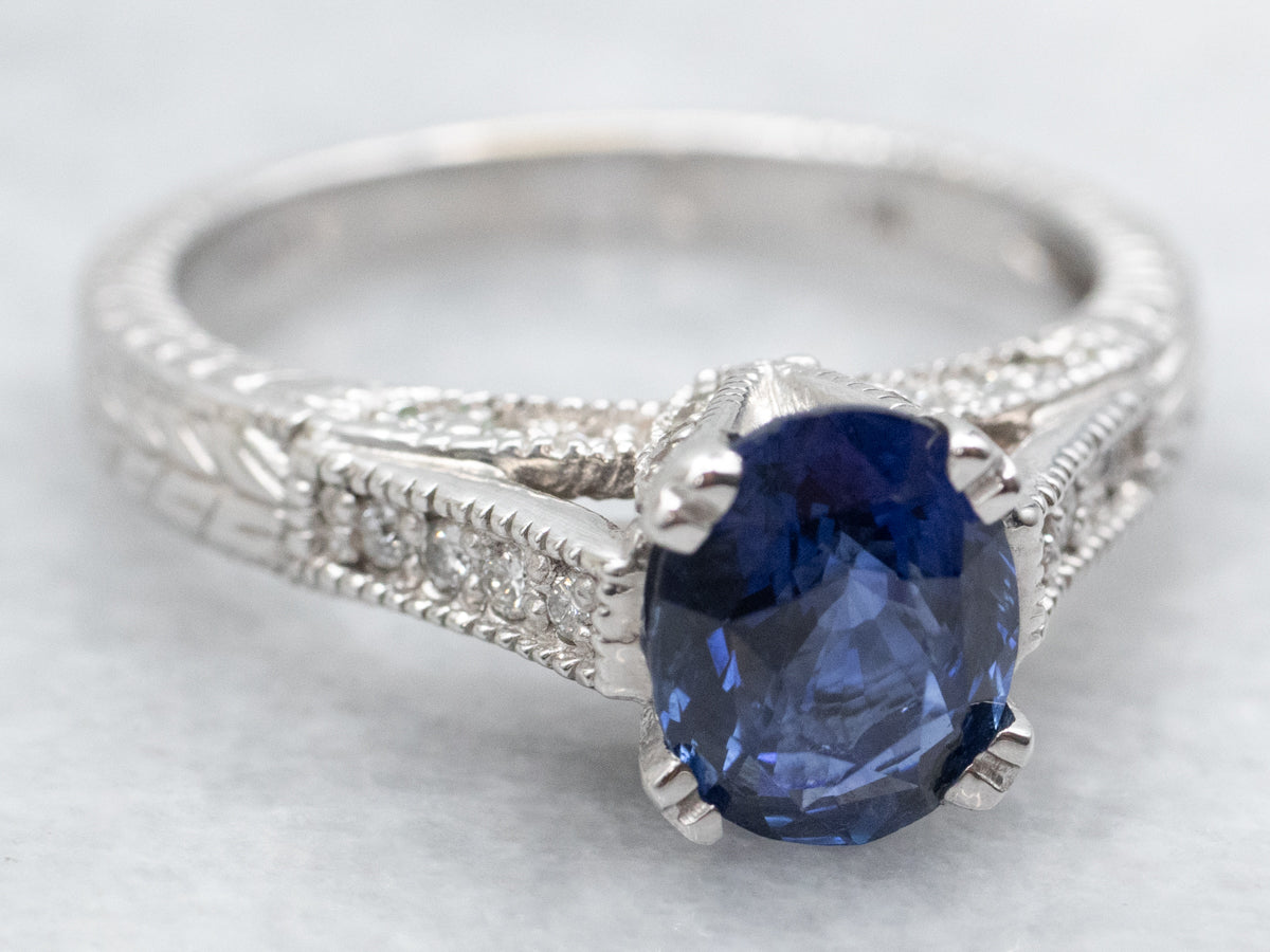 Gorgeous Ceylon Sapphire and White Gold Engagement Ring