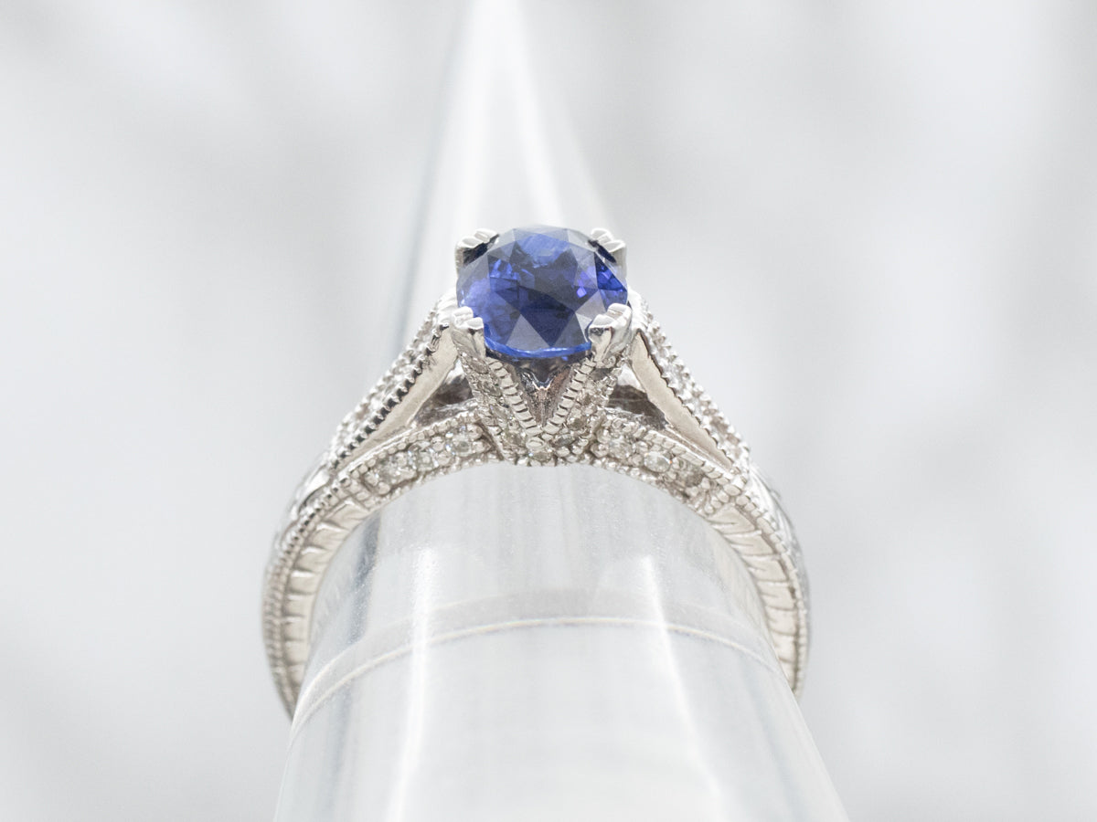 Gorgeous Ceylon Sapphire and White Gold Engagement Ring