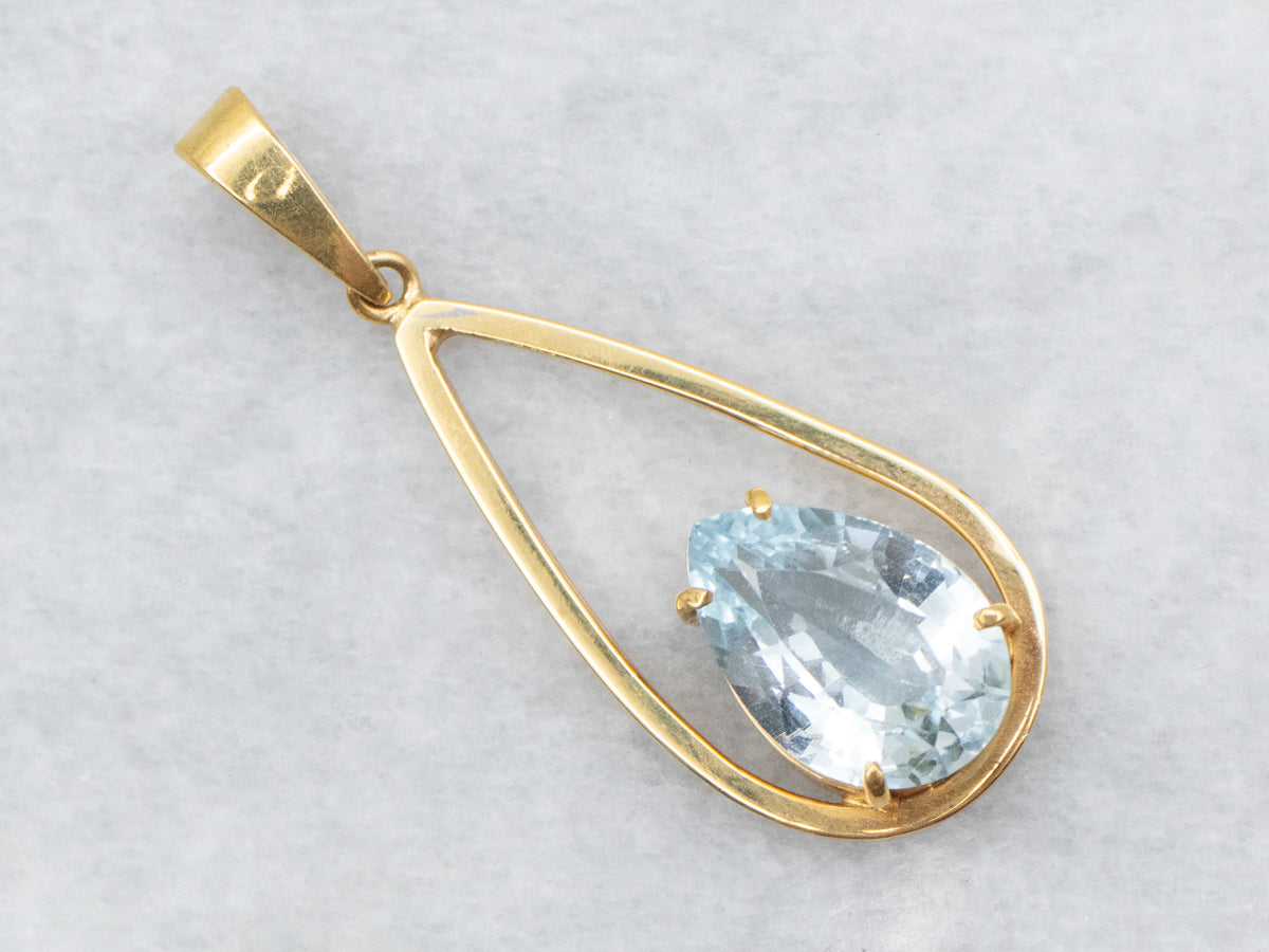 Teardrop Aquamarine and Gold Pendant