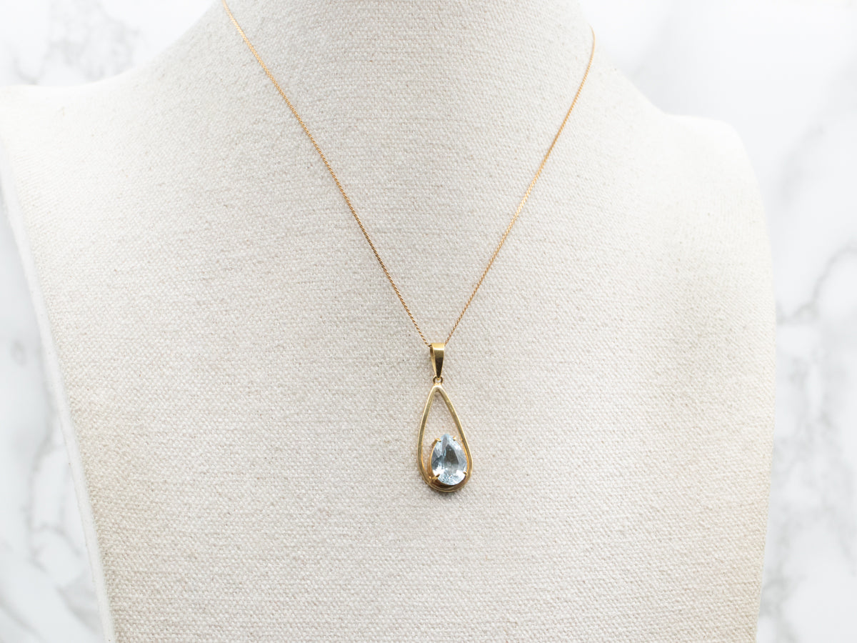 Teardrop Aquamarine and Gold Pendant