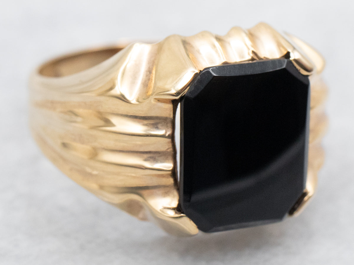 Mid Century Modern Men's Onyx and Gold Ring