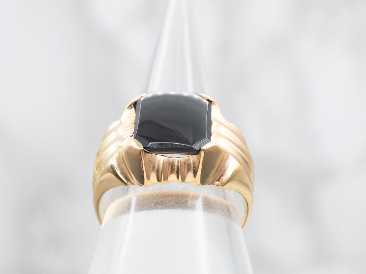 Mid Century Modern Men's Onyx and Gold Ring