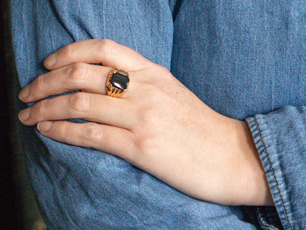 Mid Century Modern Men's Onyx and Gold Ring