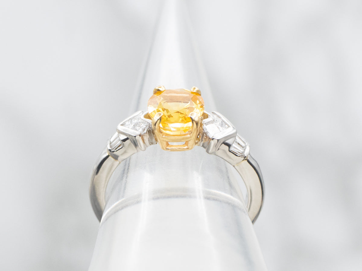 Golden Sapphire and Platinum Ladies Luxury Ring with Diamond Highlights