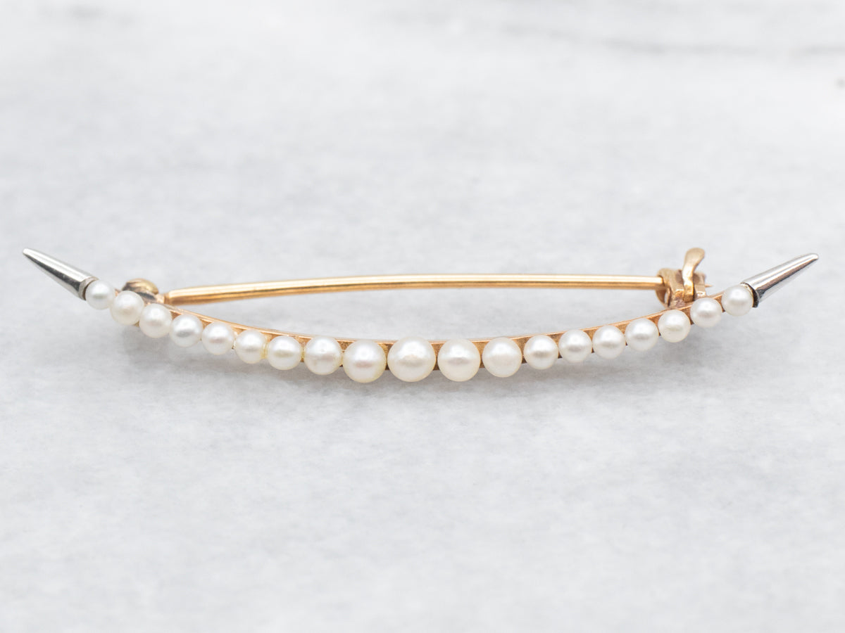 Pearl Crescent Moon Gold Brooch Pin