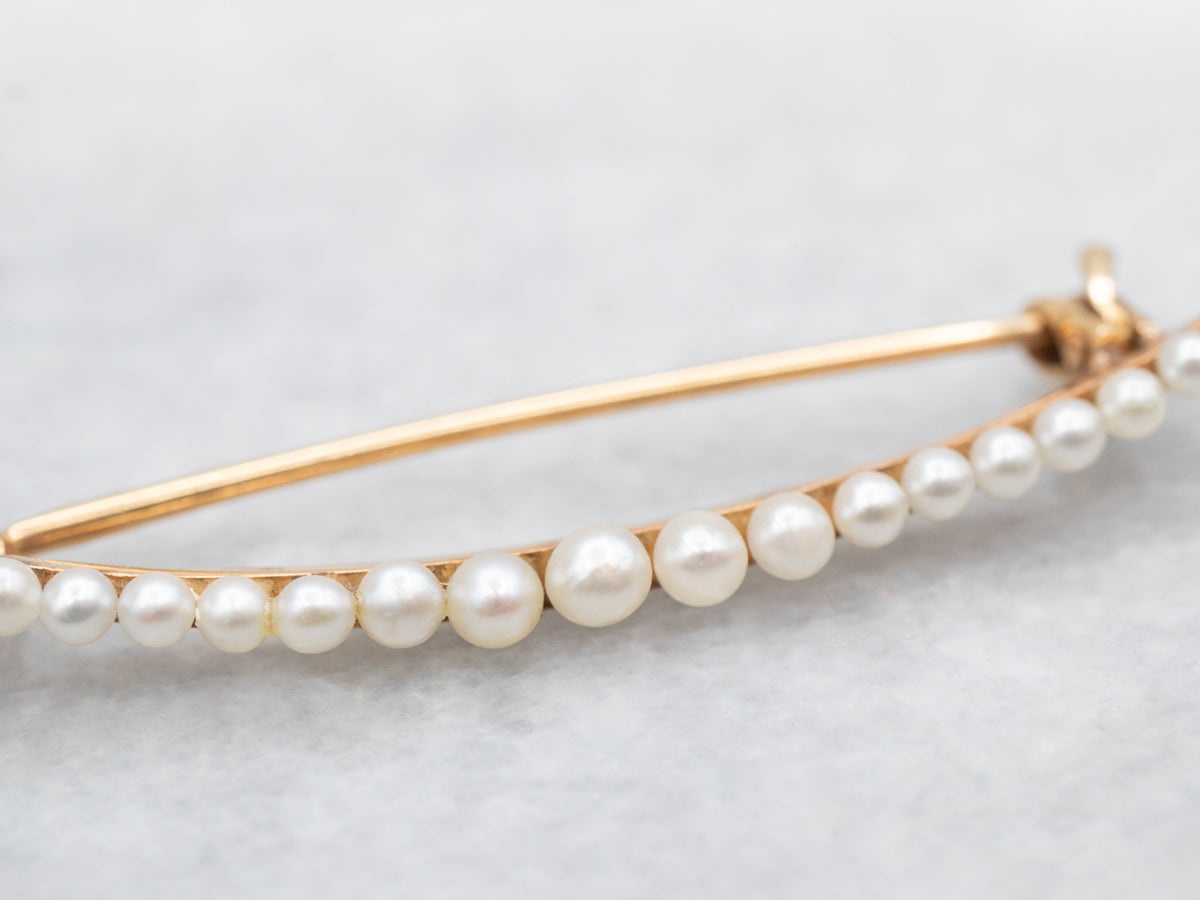 Pearl Crescent Moon Gold Brooch Pin