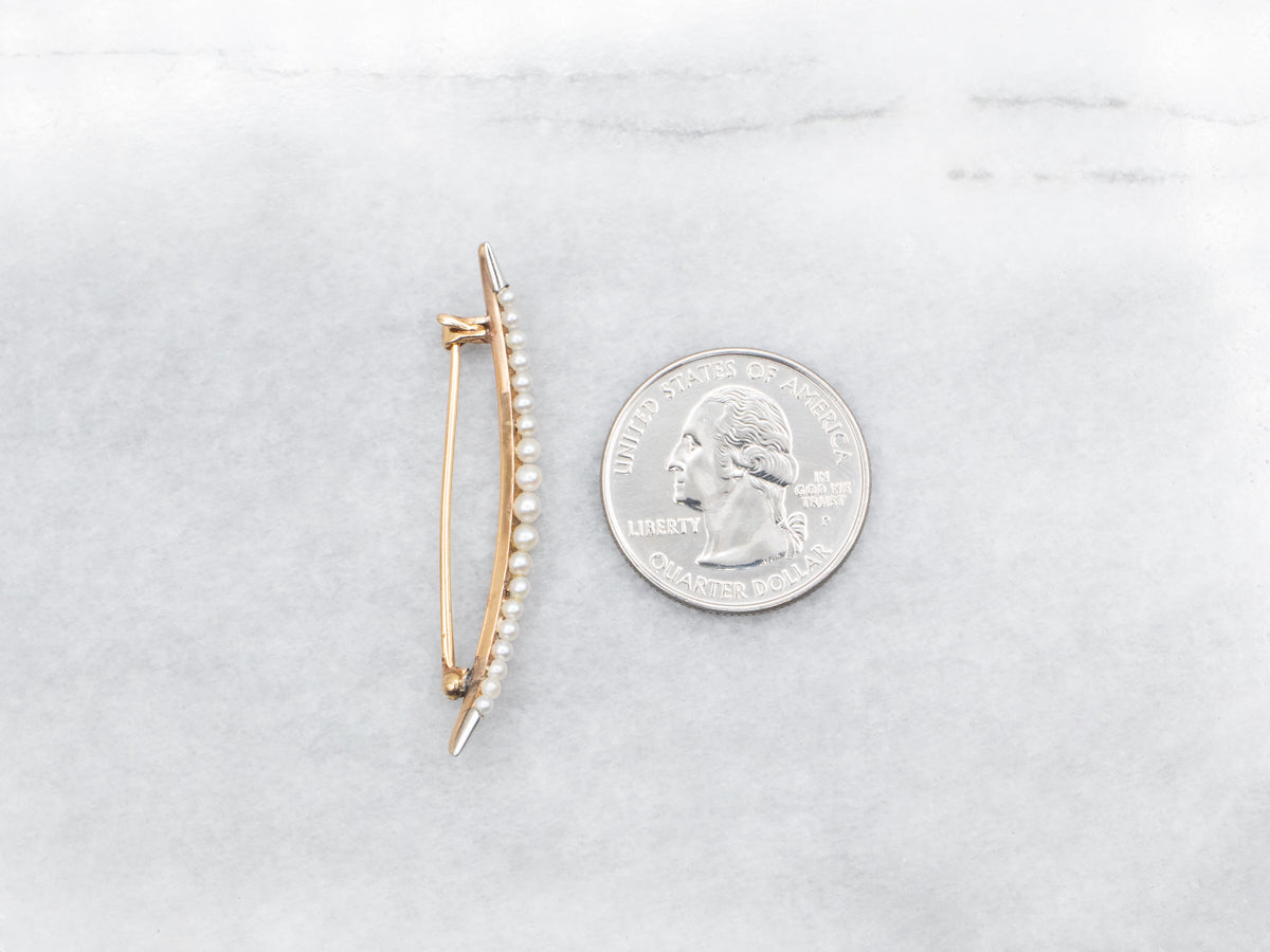 Pearl Crescent Moon Gold Brooch Pin