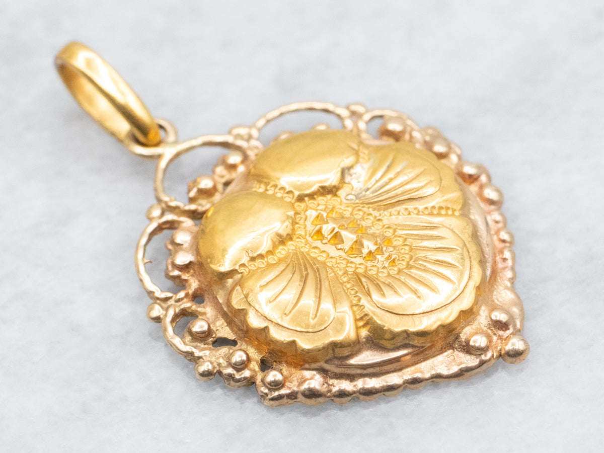 Fine Gold Antique Flower Pendant with Filigree