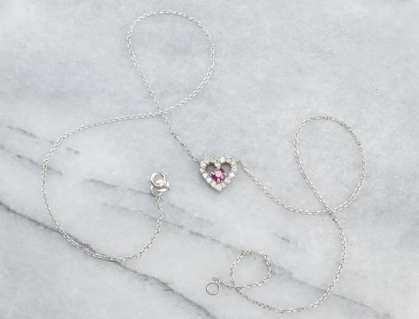 Ruby and Diamond Heart Necklace