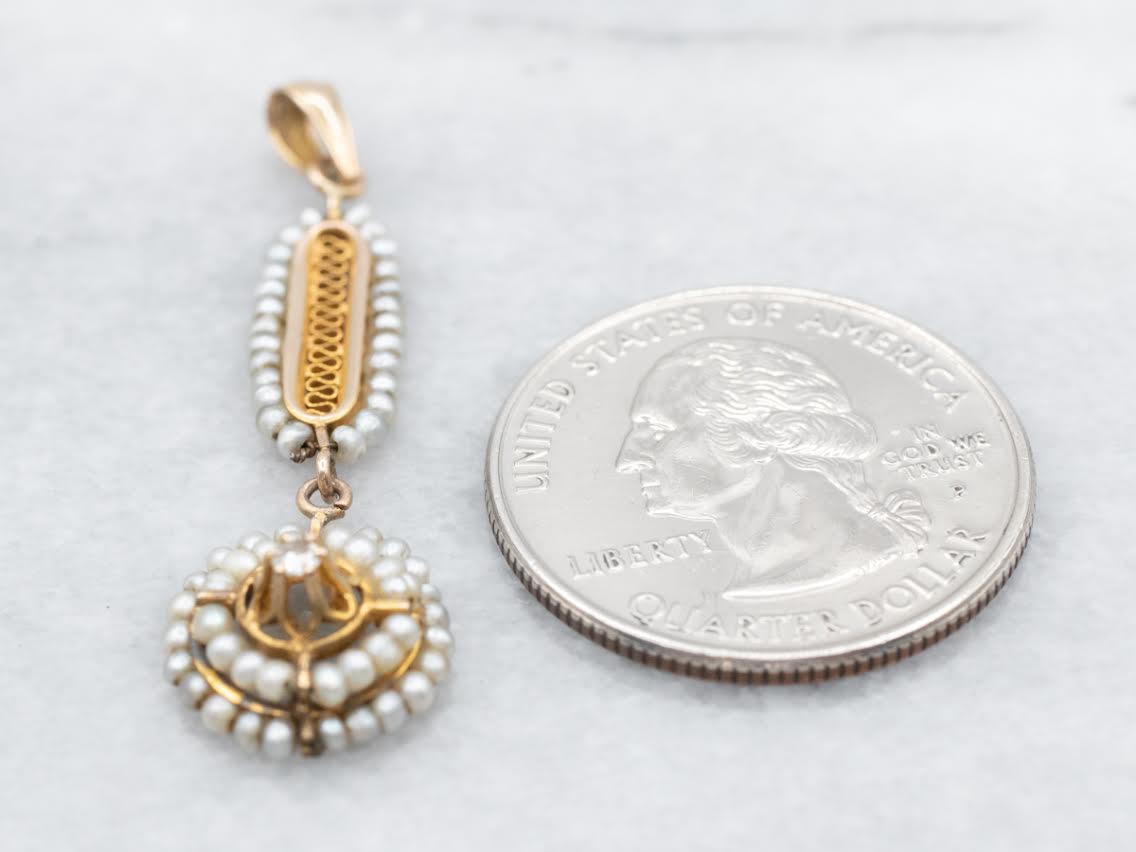 Art Nouveau Diamond and Seed Pearl Lavalier Pendant