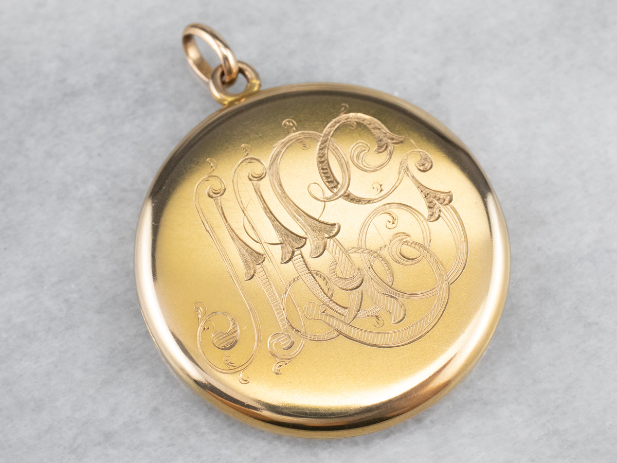 Bloomed Gold Victorian &quot;MPG&quot; Monogrammed Locket