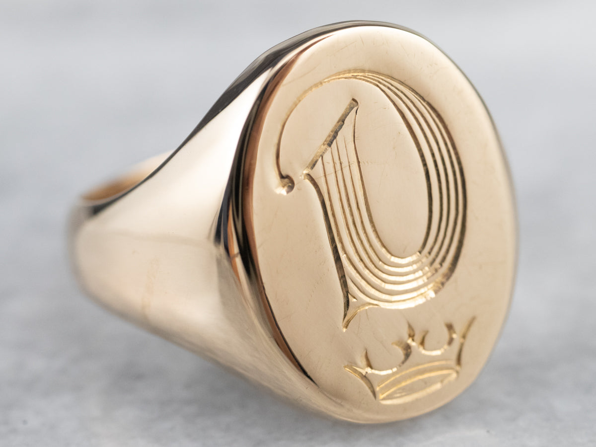 Bold Gold "D and Crown" Signet Ring