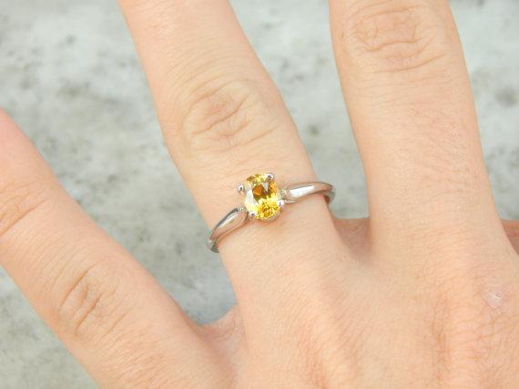 Golden Sapphire and White Gold Solitaire Engagement Ring