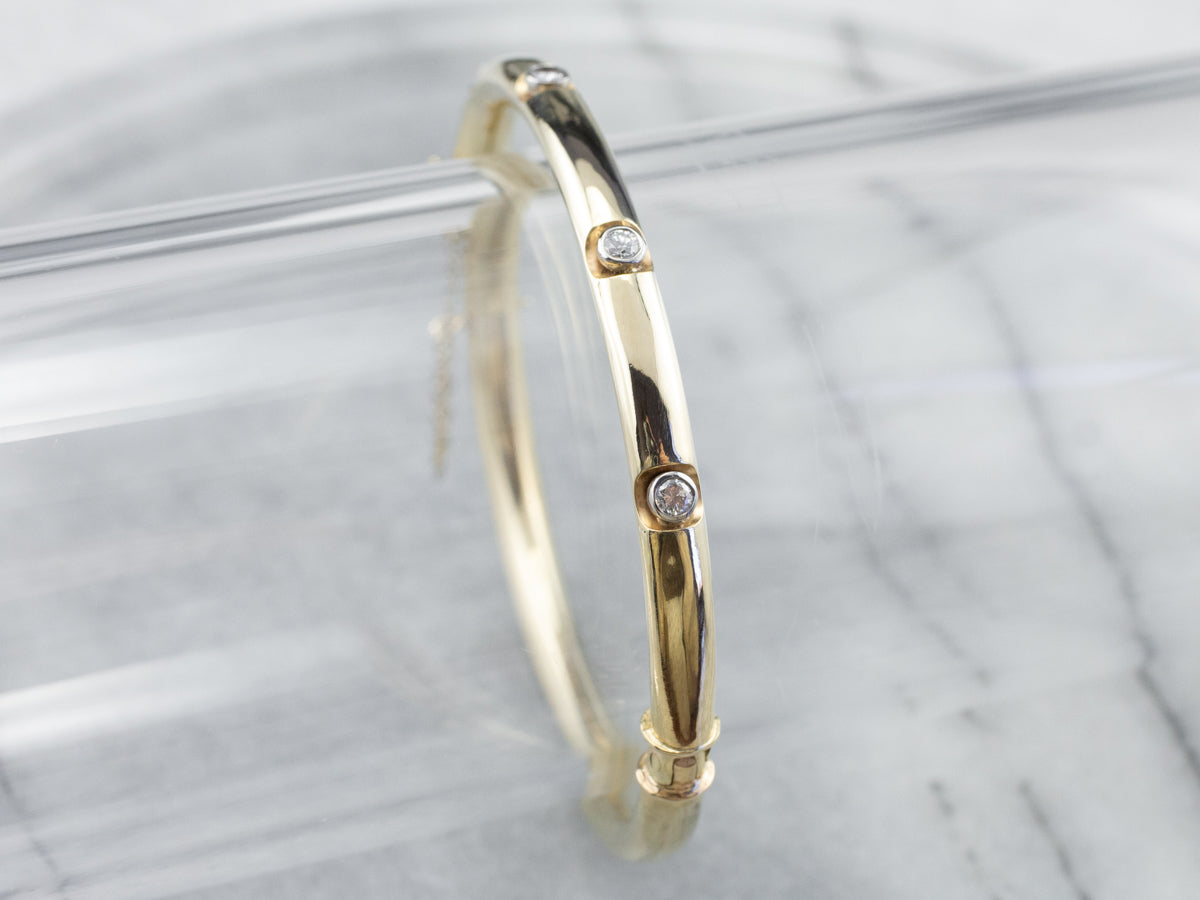 Bezel Set Round Diamond Bangle Bracelet In 14K Yellow Gold