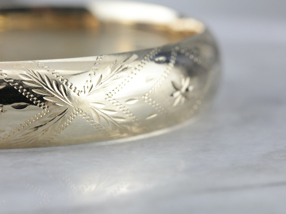 Yellow Gold Etched Bangle Bracelet