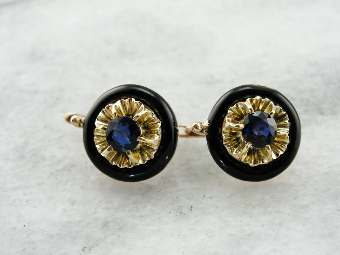 Floral Sapphire Gold Drop Earrings