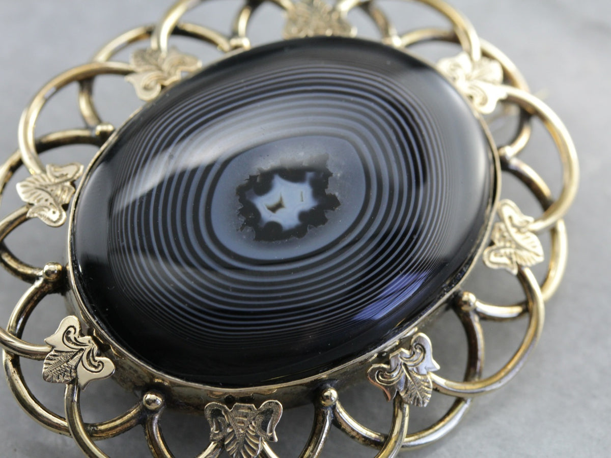 Antique Black Agate Victorian Brooch