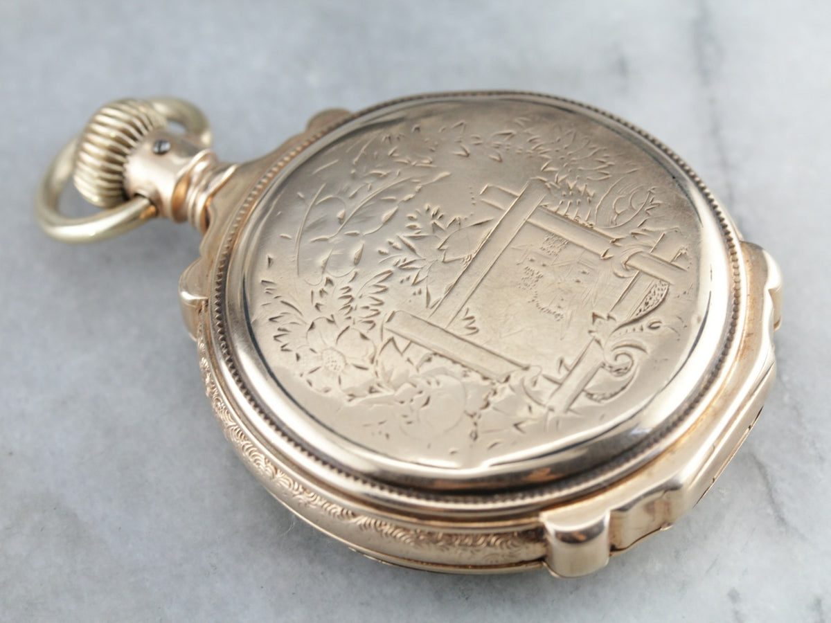 Antique Elgin Pastoral Gold Pocket Watch