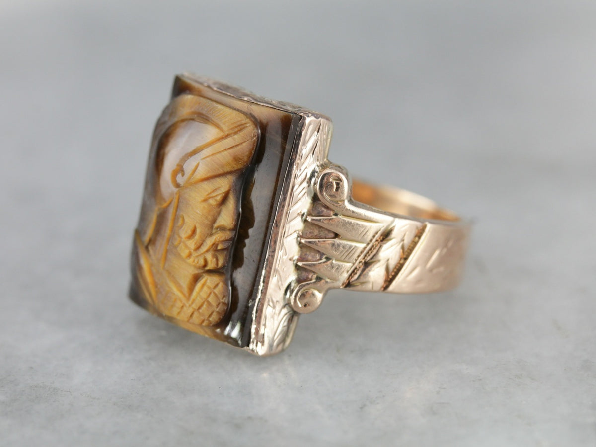 Victorian Tiger&#39;s Eye Cameo Ring