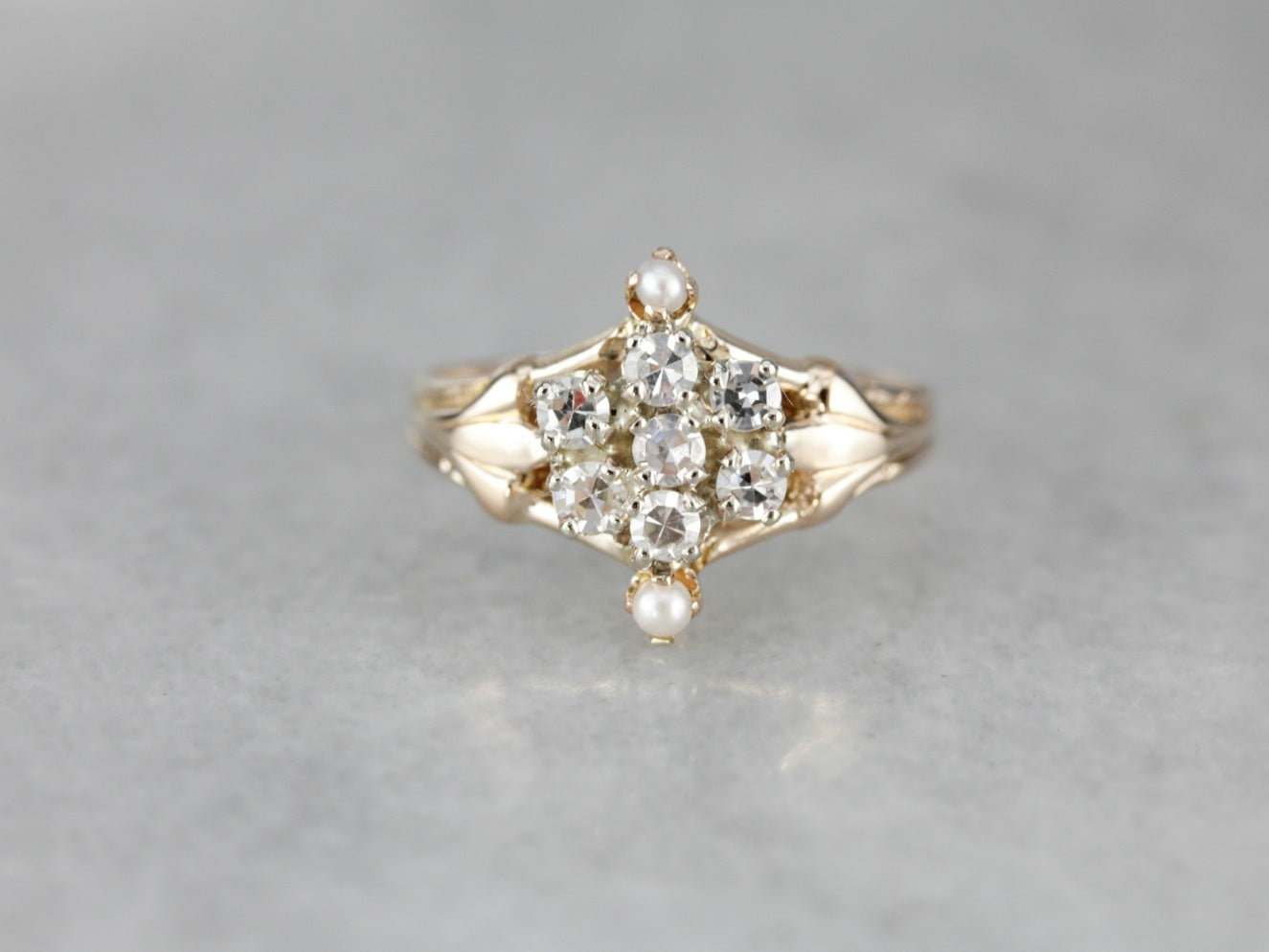 Diamond Cluster Seed Pearl Cocktail Ring