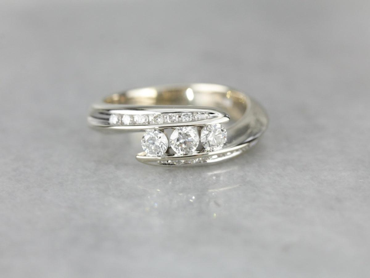 Three Diamond White Gold Bypass Ring