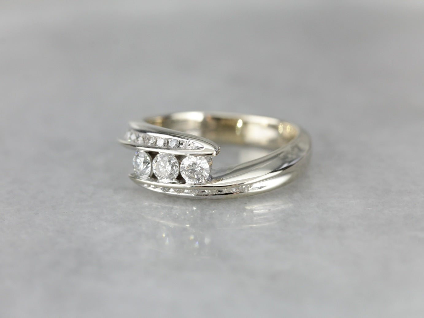 Three Diamond White Gold Bypass Ring