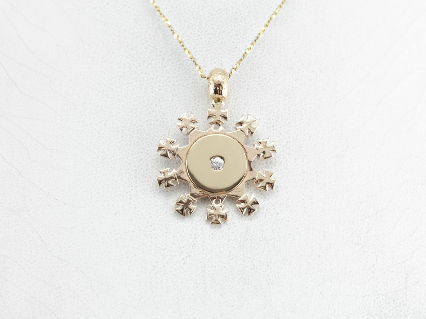 Ornate Diamond Gold Medal Pendant