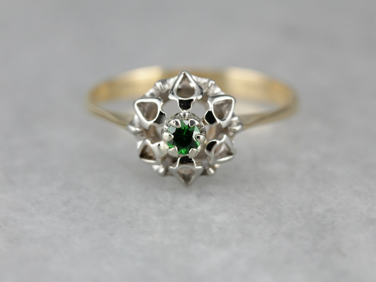 Demantoid Garnet Starburst Solitaire Ring