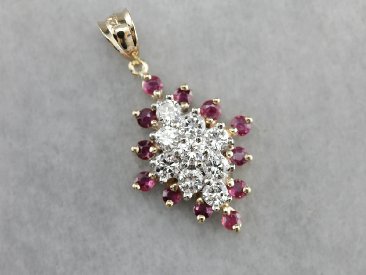 Marquise Diamond Ruby Cluster Pendant