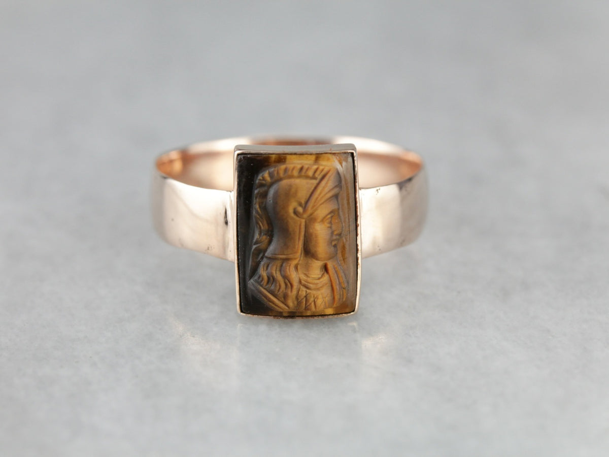 Victorian Era Tiger&#39;s Eye Cameo Rose Gold Ring