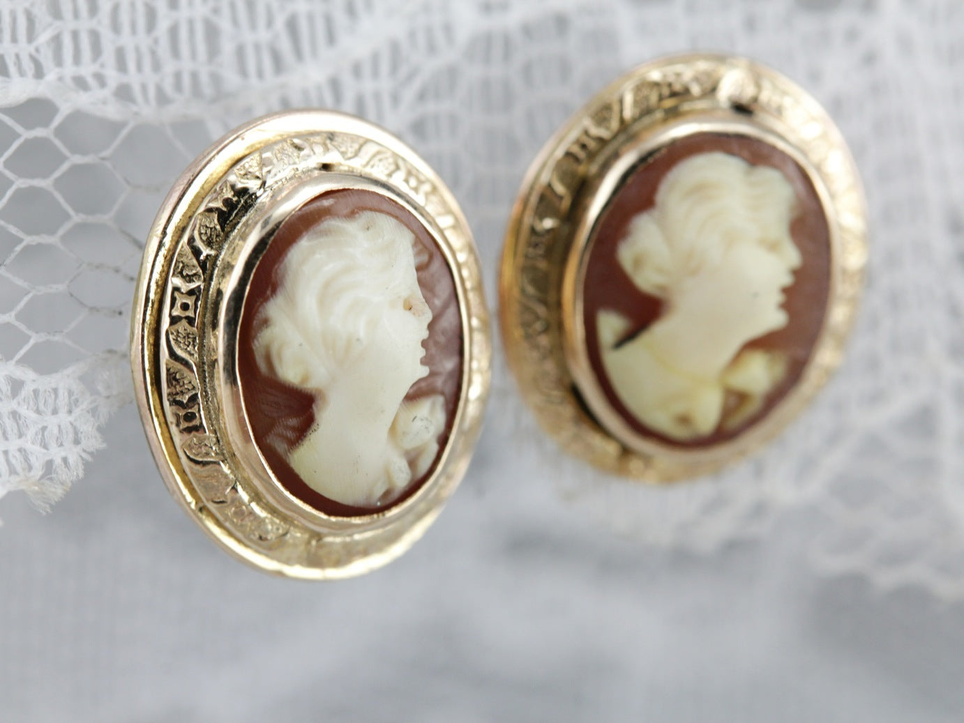 Vintage order Gold Filled Cameo Earrings with 14K Posts