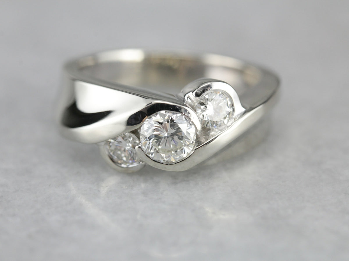 Modern Three Diamond Anniversary Ring