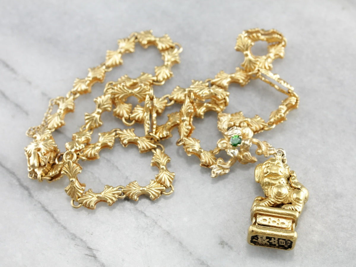 Fine Gold Chinese Foo Dog Necklace