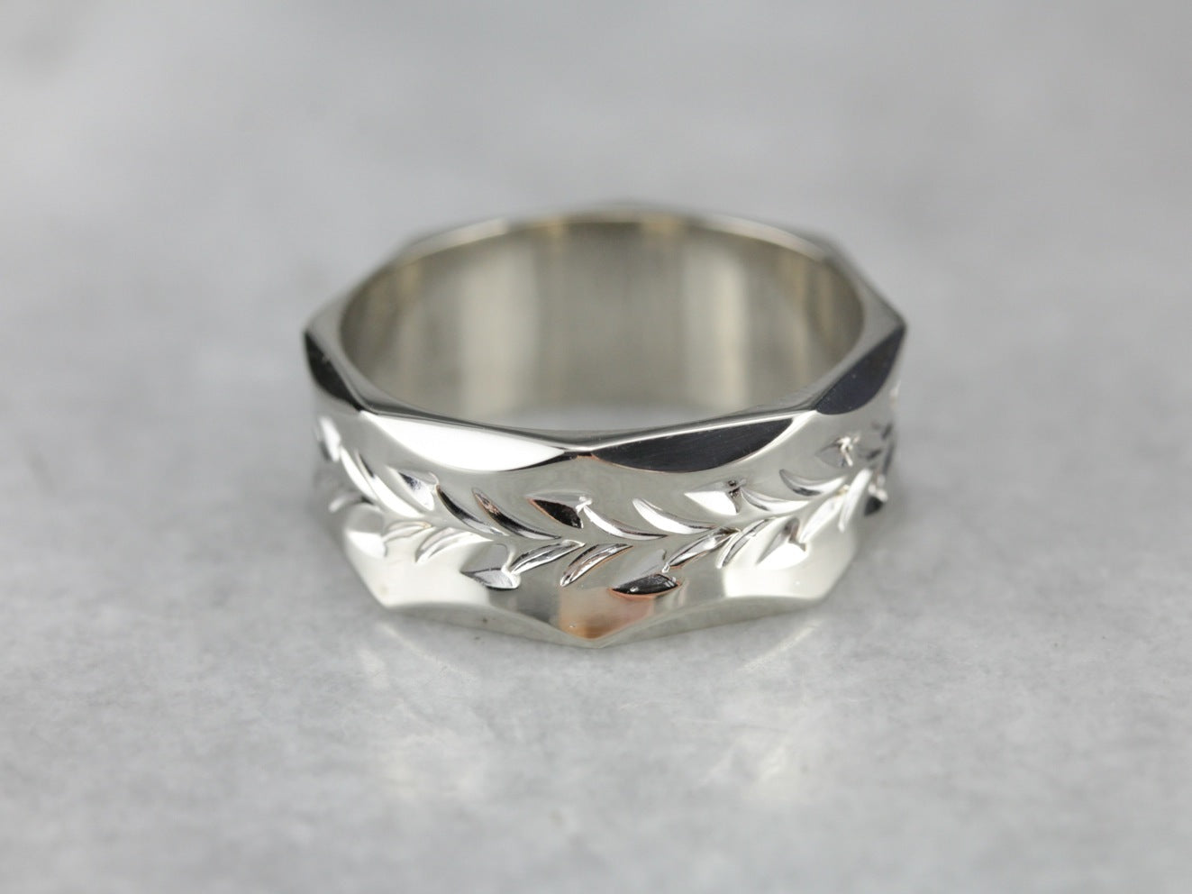 White Gold Wide Etched Band