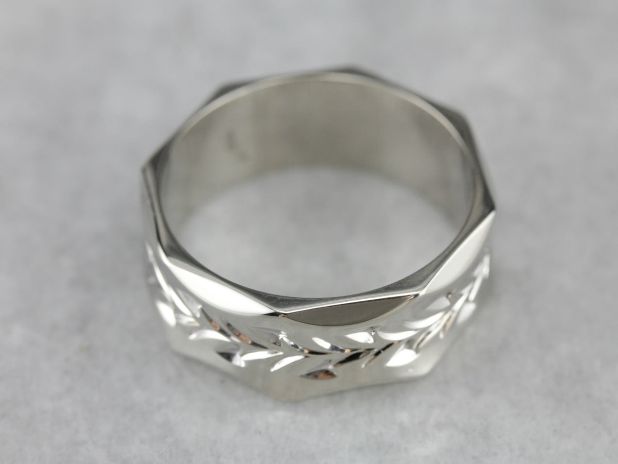 White Gold Wide Etched Band