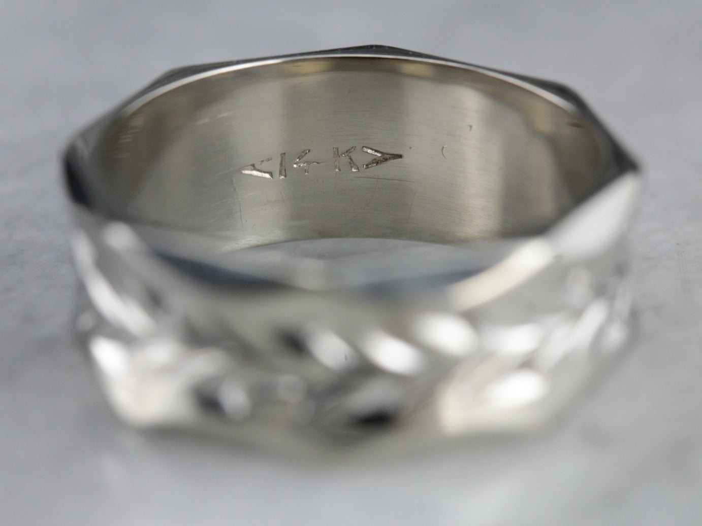 White Gold Wide Etched Band