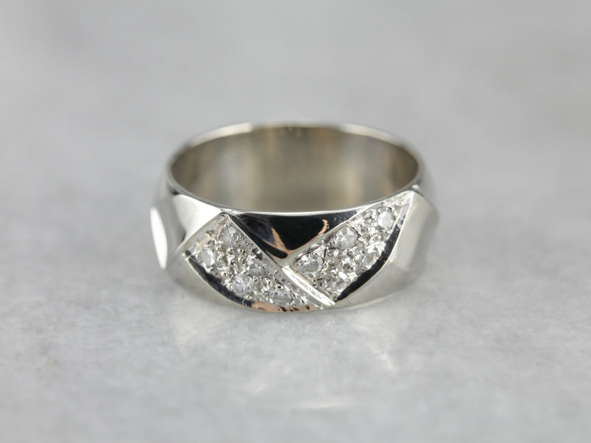 Woven Diamond White Gold Band