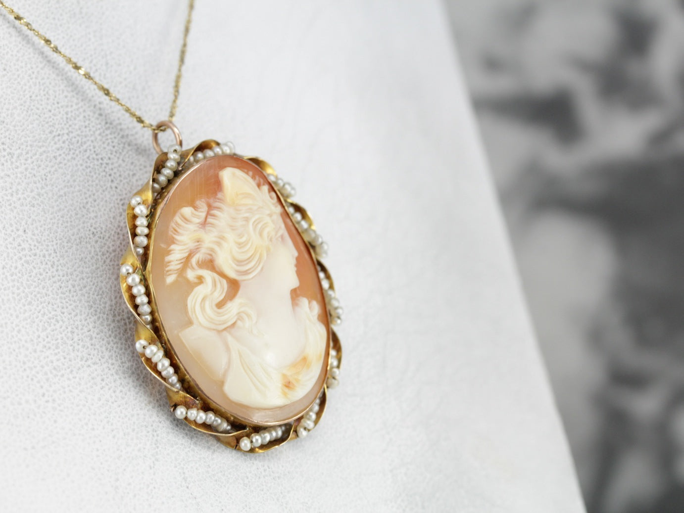 Vintage Cameo Brooch or Pendant with Seed Pearl Accents