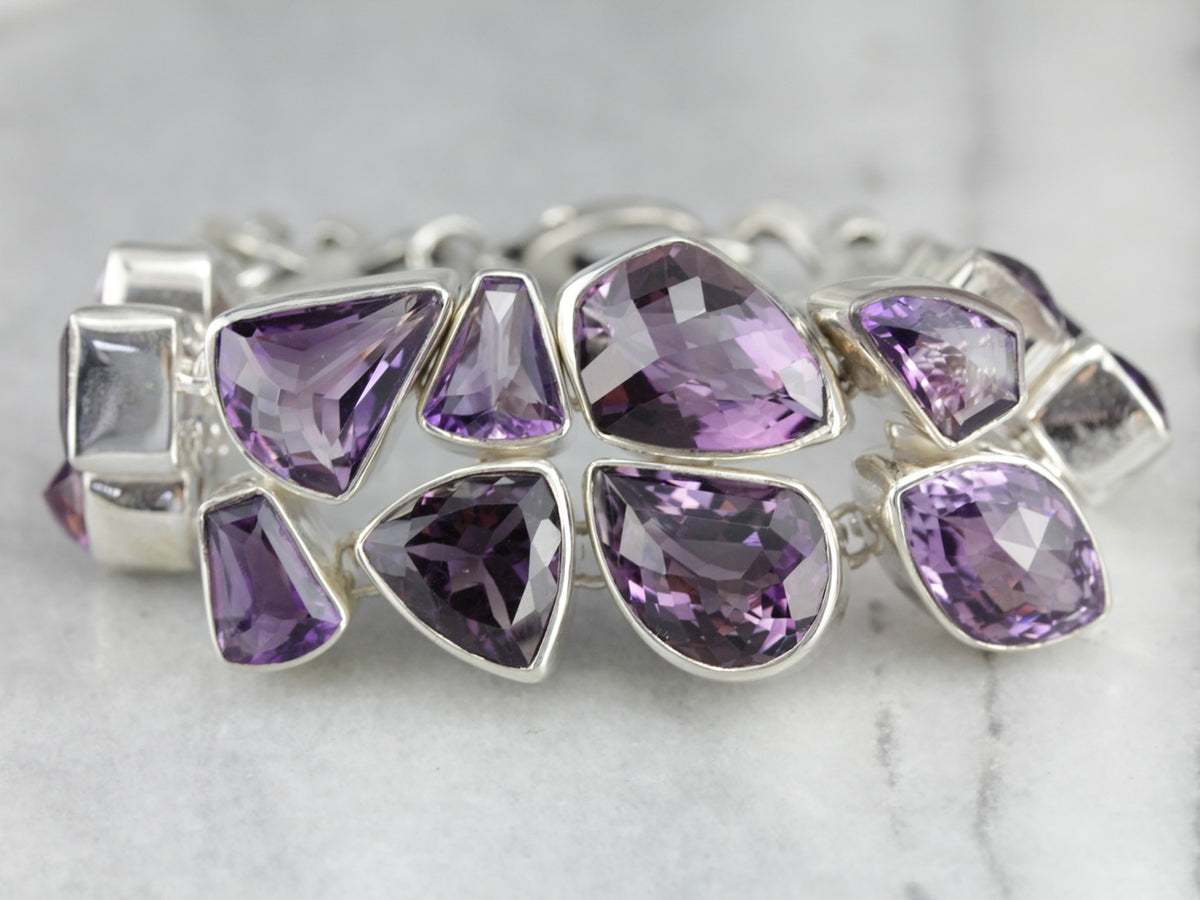 Amethyst Silver Bezel Mosaic Bracelet