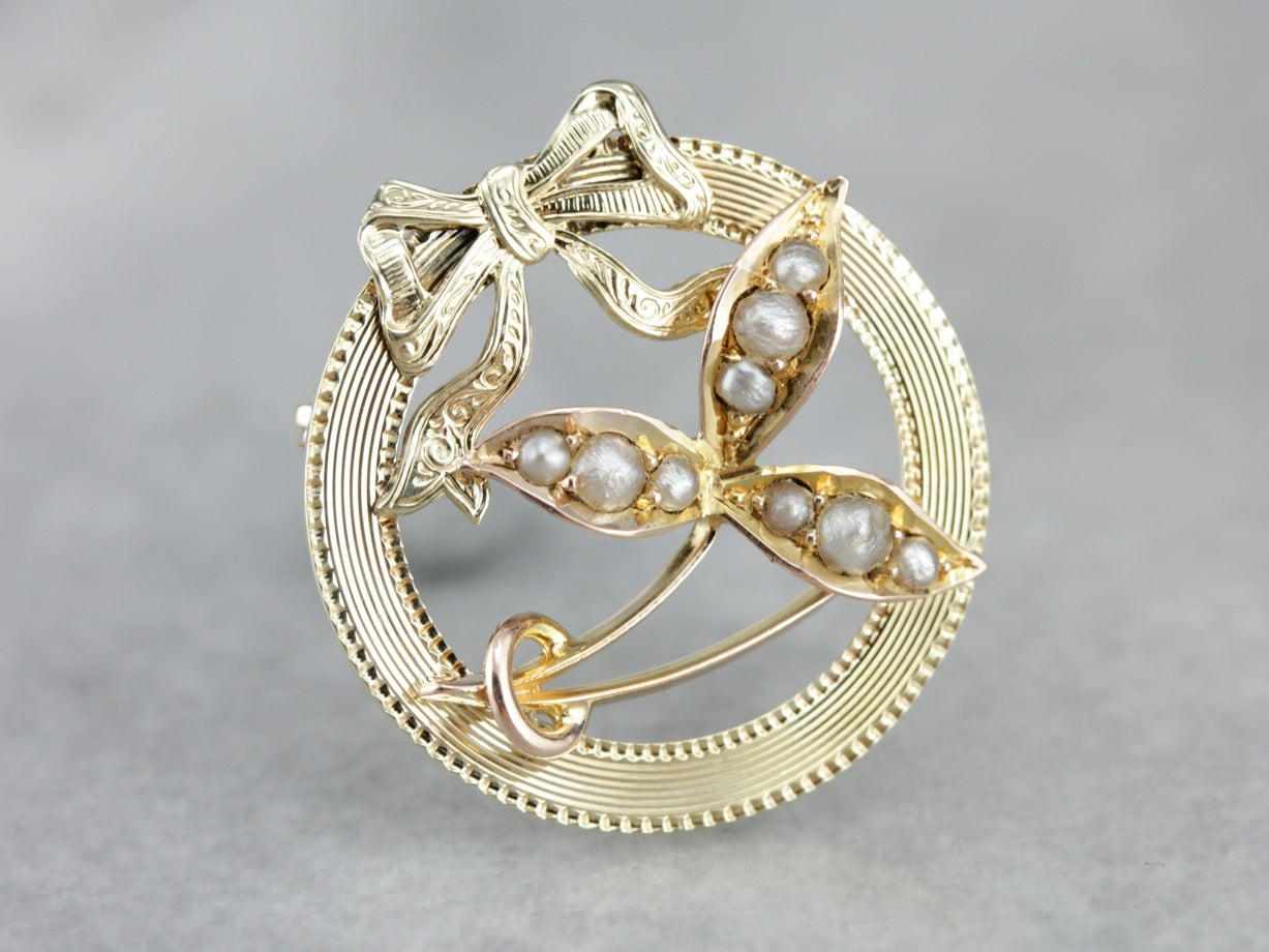 Upcycled Natural Pearl Gold Brooch