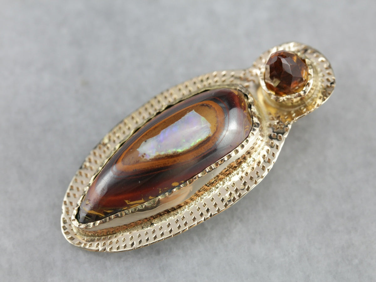 Primitive Boulder Opal and Citrine Pendant