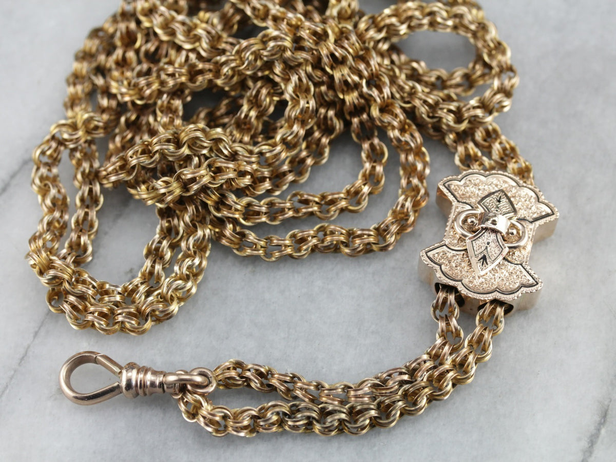 Important Antique Pendant Watch Chain with Enamel Slide, Victorian Era