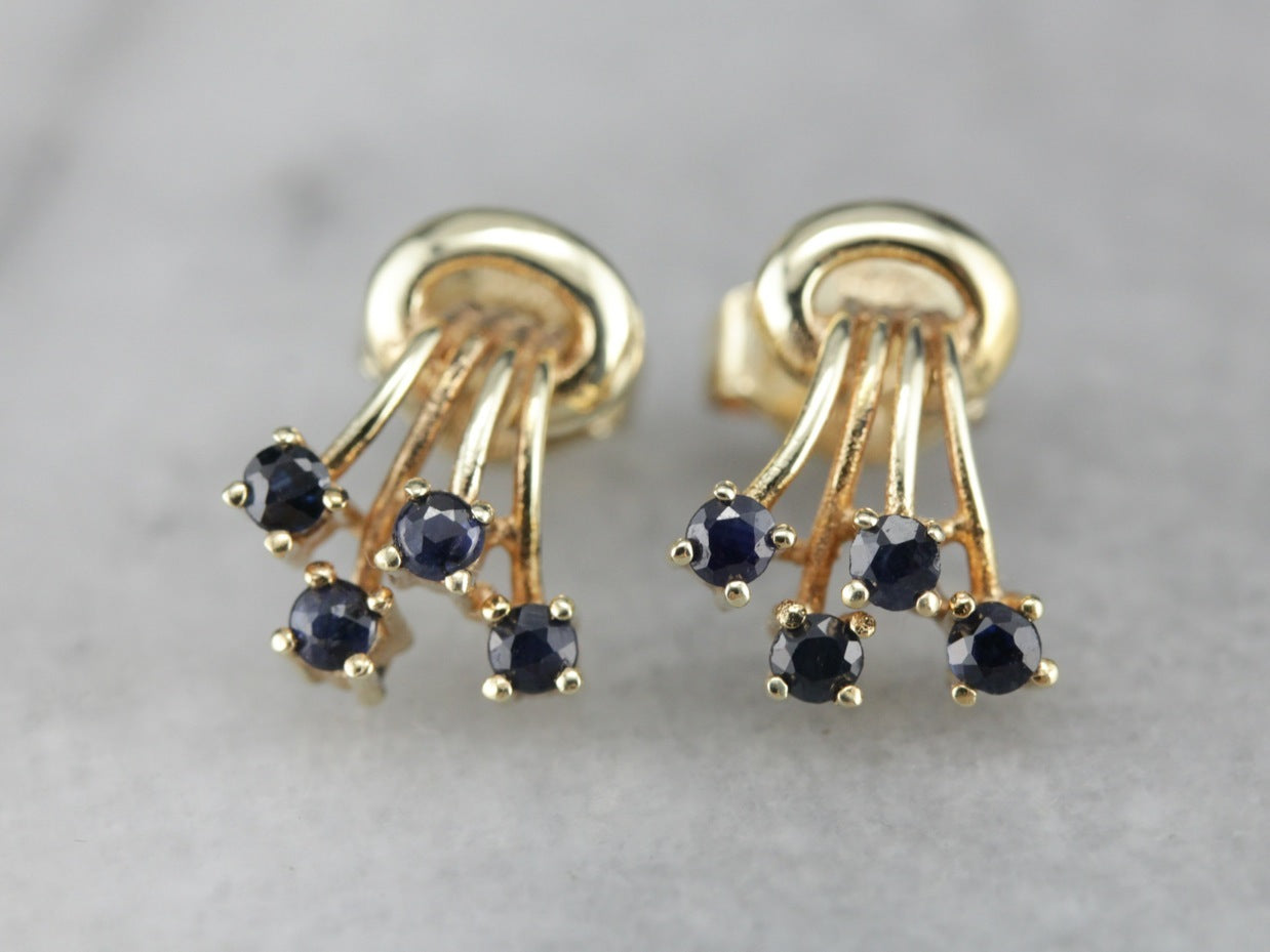 Vintage Sapphire Stud Earrings in Yellow Gold