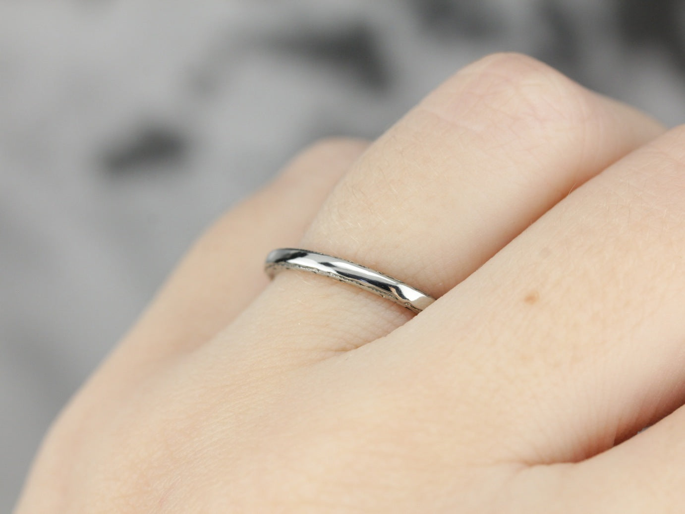 Etched White Gold Wedding Band