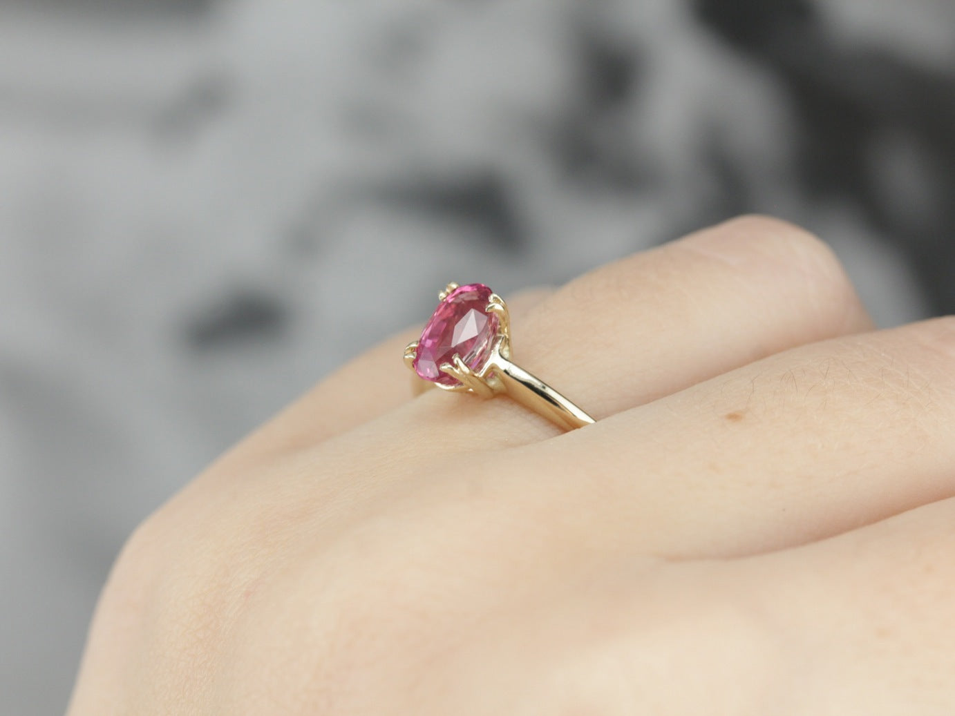 Bright Pink Sapphire Solitaire Ring