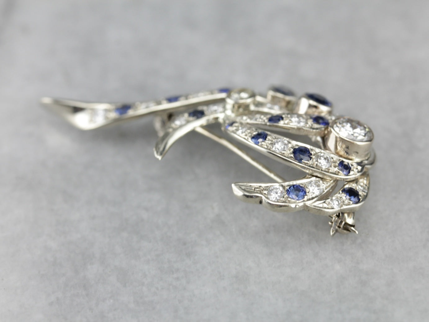 Retro Era Diamond and Sapphire Cocktail Brooch