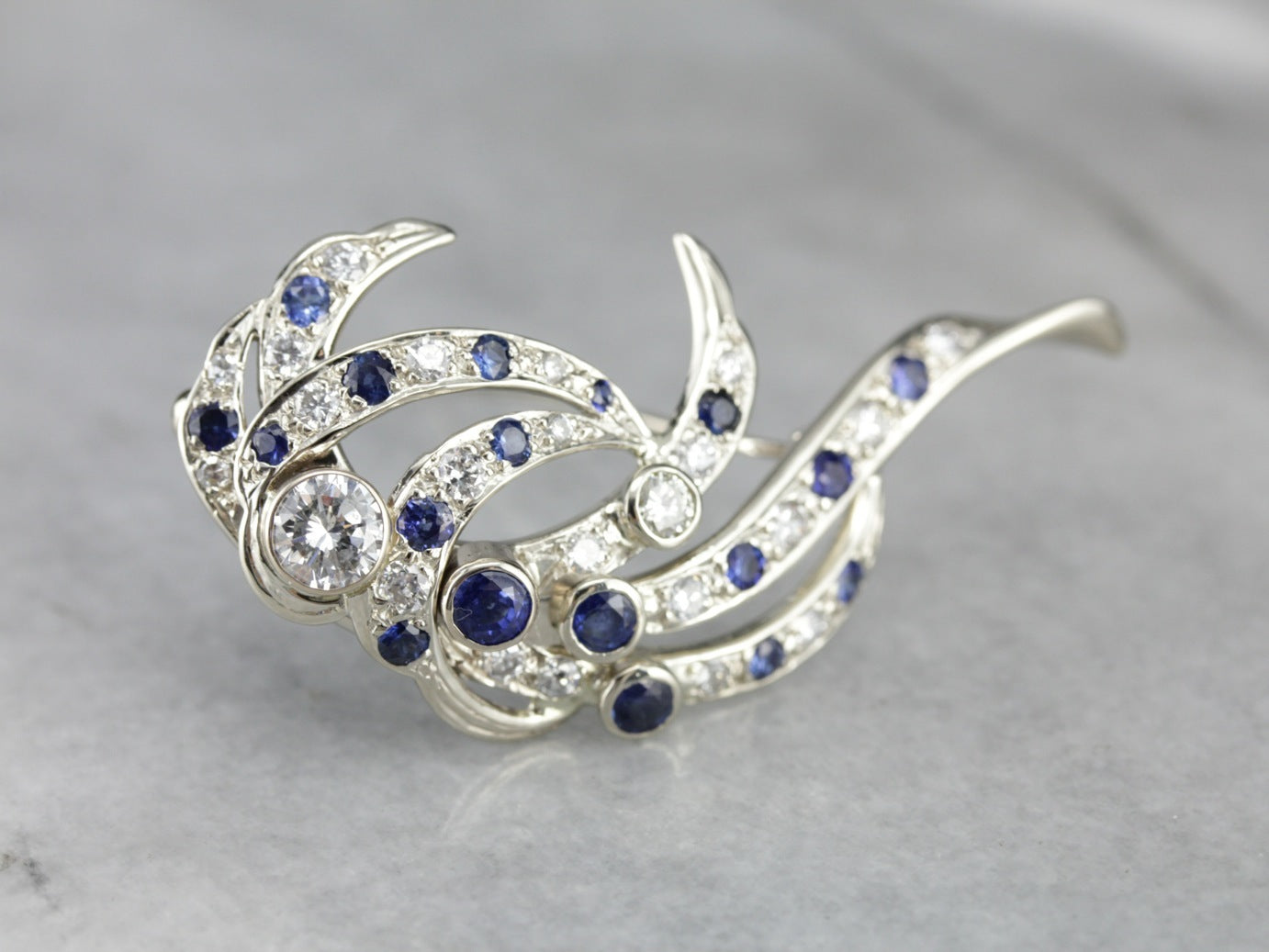 Retro Era Diamond and Sapphire Cocktail Brooch